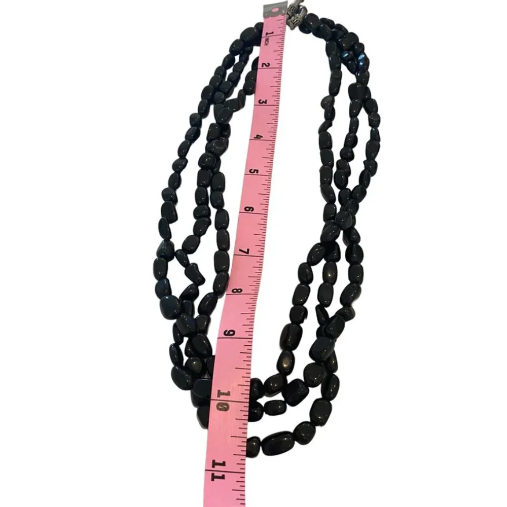 Multistrand gemstone statement chunky necklace w toggle clasp silver color